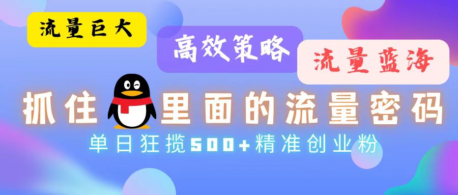 （13068期）流量蓝海，抓住QQ里面的流量密码！高效策略，单日狂揽500+精准创业粉-咩咩网络