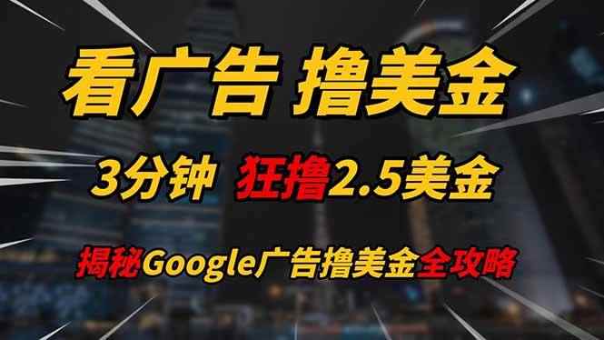 （14701期）看广告，撸美金！！3分钟赚2.5美金！！日入200美金不是梦！揭秘Google…-咩咩网络