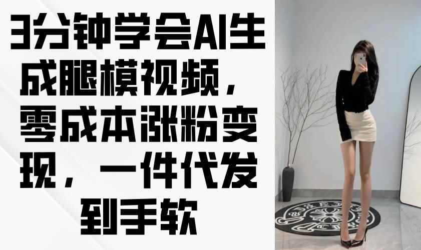 （14537期）3分钟学会AI生成腿模视频，零成本涨粉变现，一件代发到手软-咩咩网络