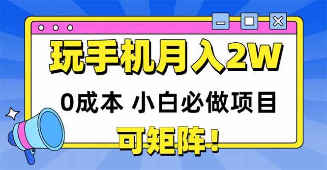 （14879期）玩玩手机月入20000+，0成本小白必做项目，可矩阵-咩咩网络