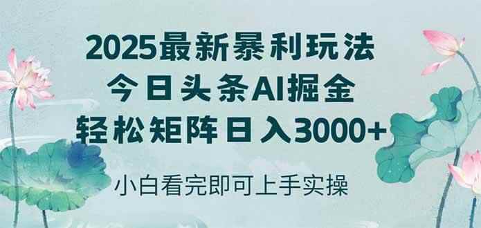 （14933期）今日头条2025年最新暴利玩法，思路简单，复制粘贴，轻松实现矩阵日入3000+-咩咩网络