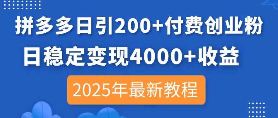 （14217期）拼多多日引200+付费创业粉，日稳定变现4000+收益，2025年最新教程-咩咩网络