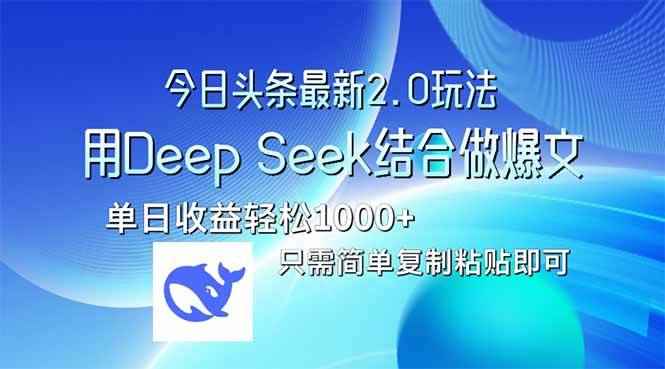 （14117期）今日头条最新2.0版本，用Deep Seek结合今日头条做爆文，单日收益轻松10…-咩咩网络