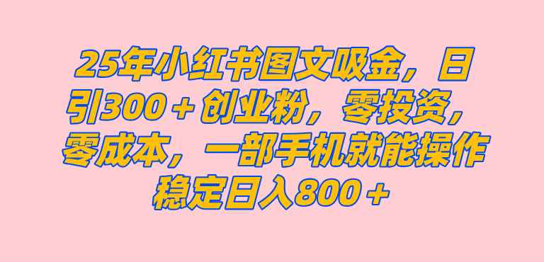 （14437期）25年小红书创业粉图文自热打法，一部手机简单操作， 日引300＋创业粉，零投资，零成本，每天利用20分钟就能完成-咩咩网络
