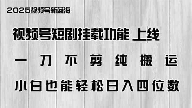 （14310期）视频号短剧挂载功能上线，一刀不剪纯搬运，小白也能轻松日入四位数-咩咩网络