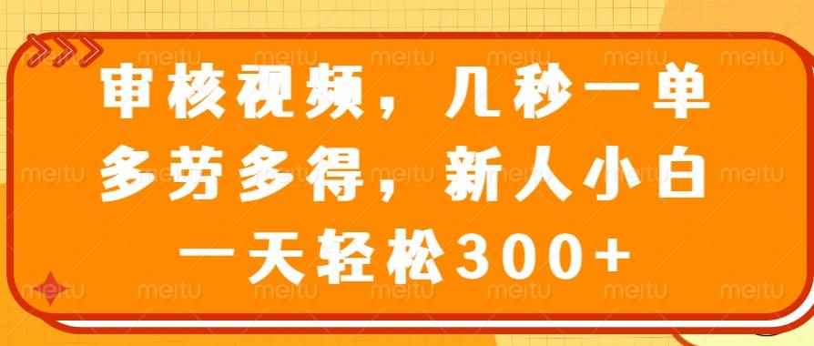 （14294期）审核视频，几秒一单，多劳多得，新人小白一天轻松300+-咩咩网络