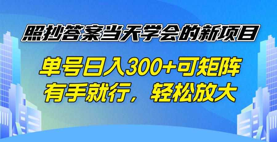 （14246期）照抄答案当天学会的新项目，单号日入300 +可矩阵，有手就行，轻松放大-咩咩网络