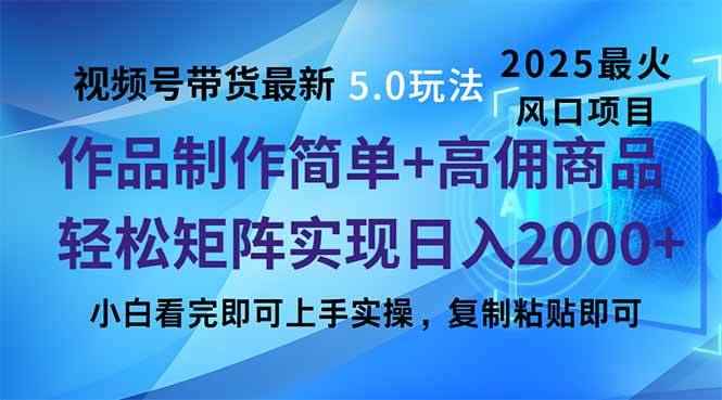 （14191期）视频号带货最新5.0玩法，作品制作简单，当天起号，复制粘贴，轻松矩阵…-咩咩网络