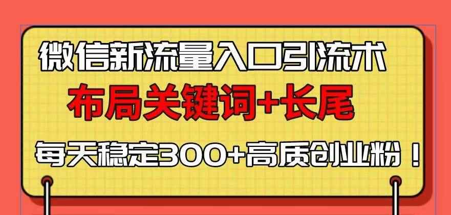 （13897期）微信新流量入口引流术，布局关键词+长尾，每天稳定300+高质创业粉！-咩咩网络
