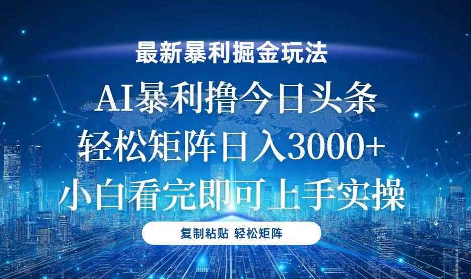 （13567期）今日头条最新暴利掘金玩法，轻松矩阵日入3000+-咩咩网络
