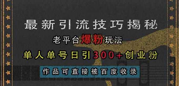 （13445期）最新引流技巧揭秘，老平台爆粉玩法，单人单号日引300+创业粉，作品可直…-咩咩网络