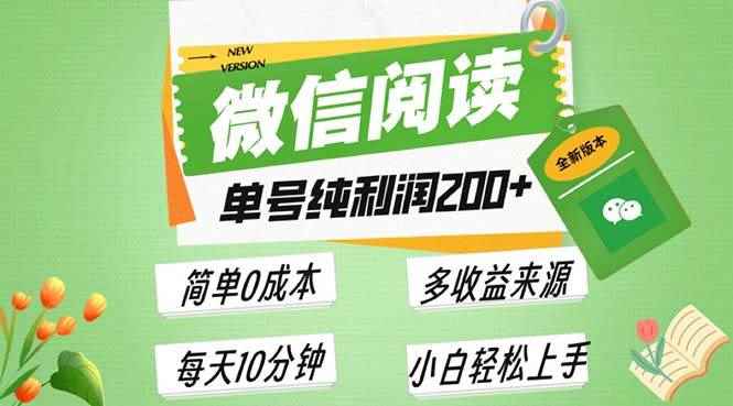 （13425期）最新微信阅读6.0，每日5分钟，单号利润200+，可批量放大操作，简单0成本-咩咩网络
