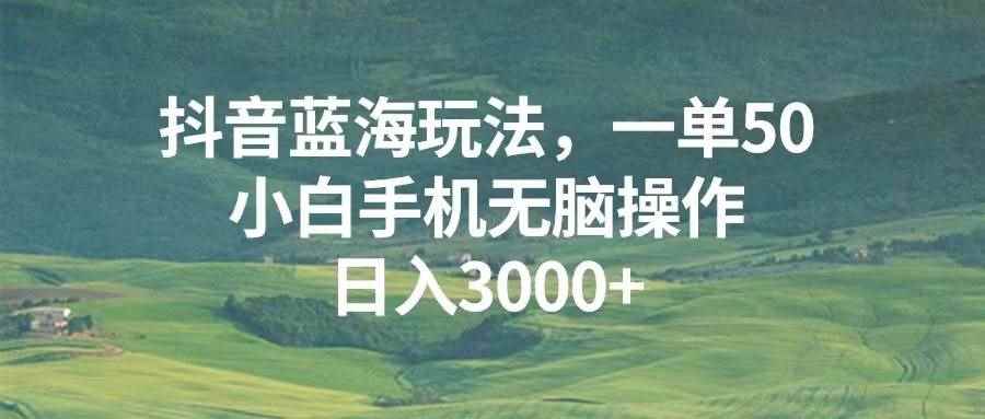 （13353期）抖音蓝海玩法，一单50，小白手机无脑操作，日入3000+-咩咩网络