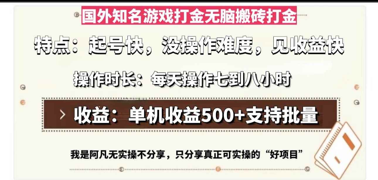 （13307期）国外知名游戏打金无脑搬砖单机收益500，每天操作七到八个小时-咩咩网络