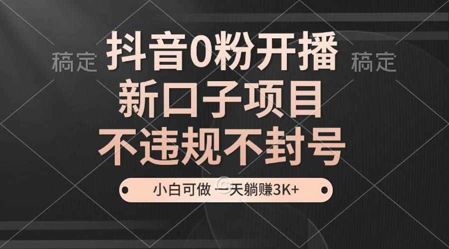 （13301期）抖音0粉开播，新口子项目，不违规不封号，小白可做，一天躺赚3K+-咩咩网络