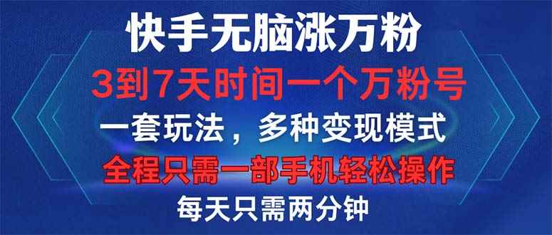 （12981期）快手无脑涨万粉，3到7天时间一个万粉号，全程一部手机轻松操作，每天只…-咩咩网络