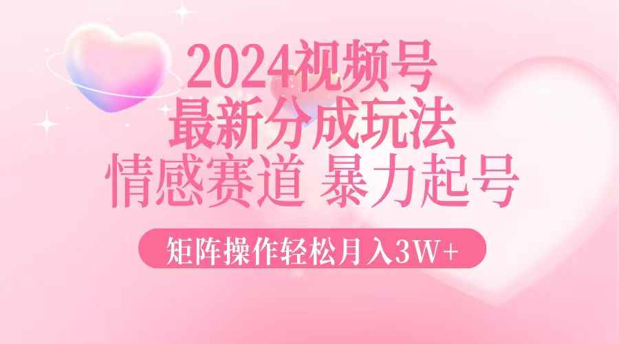 （12922期）2024最新视频号分成玩法，情感赛道，暴力起号，矩阵操作轻松月入3W+-咩咩网络