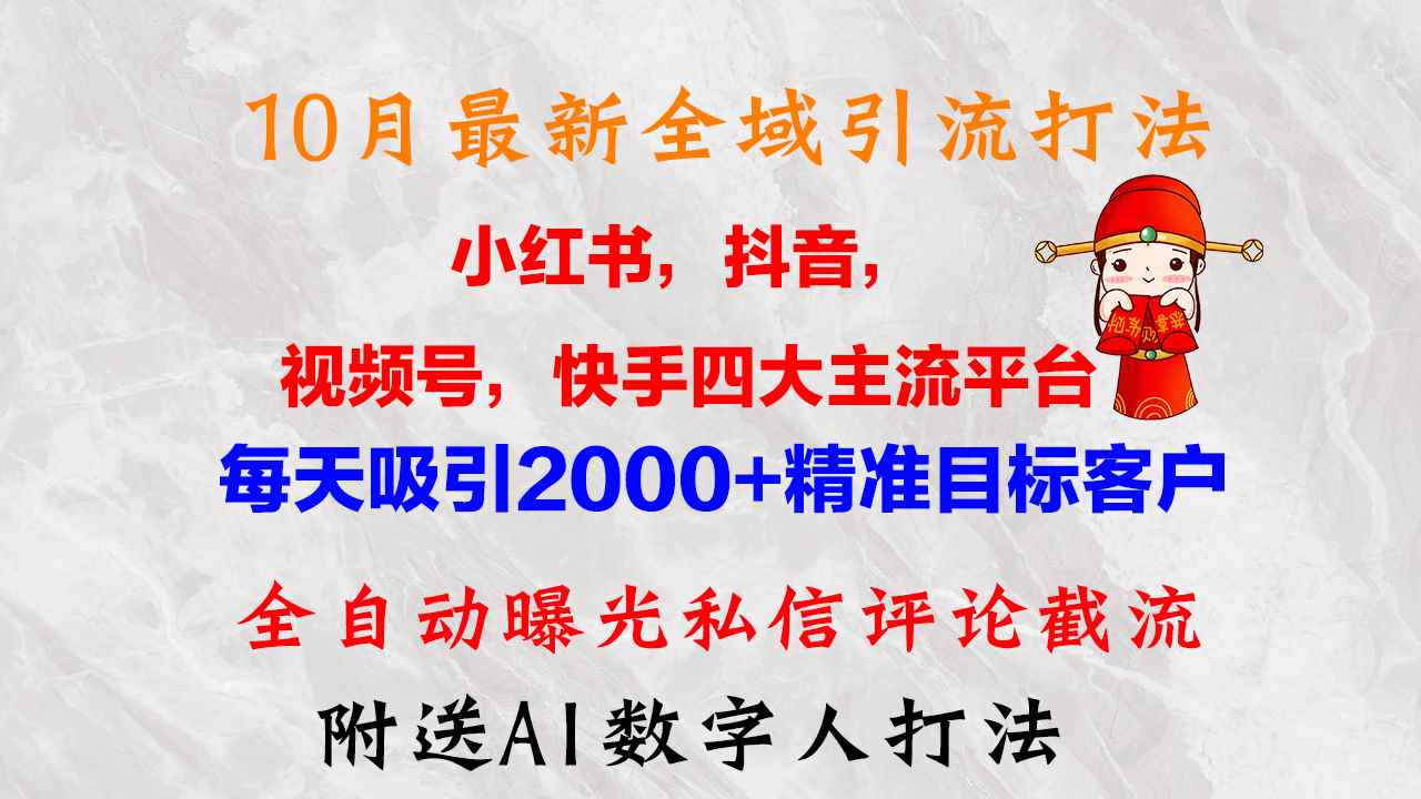 （12921期）10月最新小红书，抖音，视频号，快手四大平台全域引流，，每天吸引2000…-咩咩网络