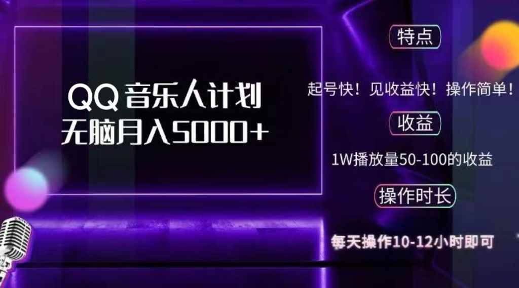 （12836期）2024 QQ音乐人计划，纯无脑操作，轻松月入5000+，可批量放大操作-咩咩网络