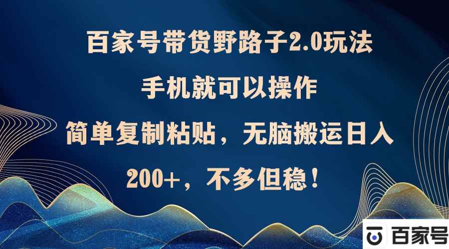 （12804期）百家号带货野路子2.0玩法，手机就可以操作，简单复制粘贴，无脑搬运日…-咩咩网络