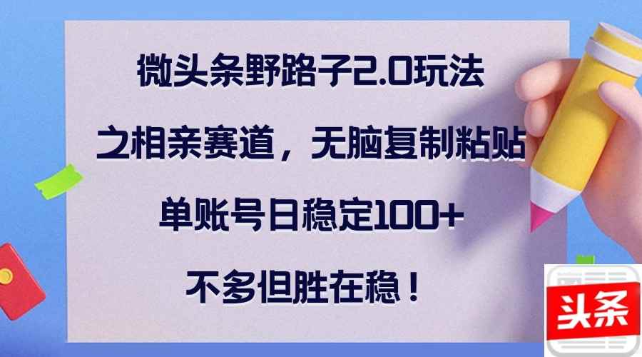 （12763期）微头条野路子2.0玩法之相亲赛道，无脑复制粘贴，单账号日稳定100+，不…-咩咩网络