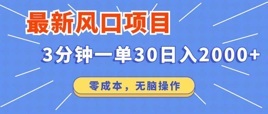 （12272期）最新风口项目操作，3分钟一单30。日入2000左右，零成本，无脑操作。-咩咩网络