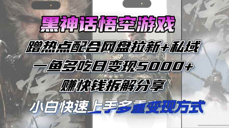（12271期）黑神话悟空游戏蹭热点配合网盘拉新+私域，一鱼多吃日变现5000+赚快钱拆…-咩咩网络