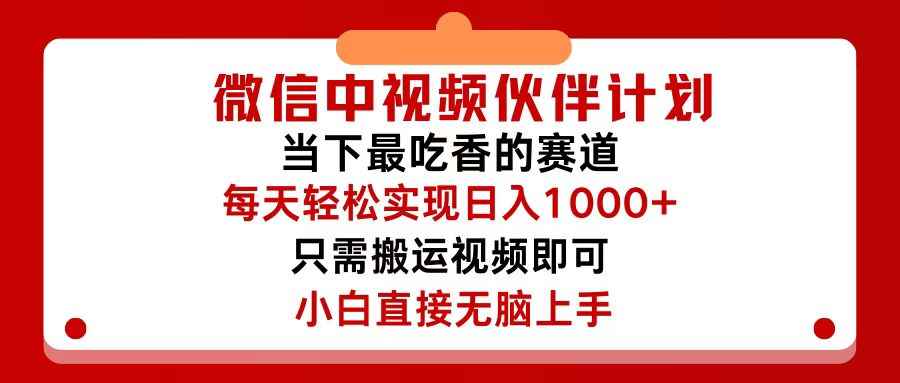 （12017期）微信中视频伙伴计划，仅靠搬运就能轻松实现日入500+，关键操作还简单，…-咩咩网络
