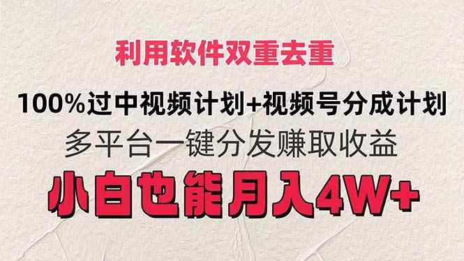 （11862期）利用软件双重去重，100%过中视频+视频号分成计划小白也可以月入4W+-咩咩网络