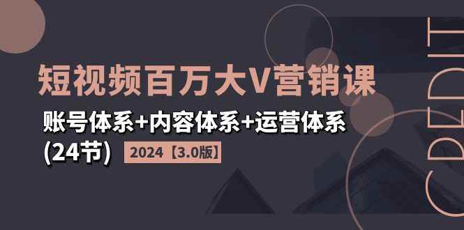 （11795期）2024短视频·百万大V营销课【3.0版】账号体系+内容体系+运营体系(24节)-咩咩网络