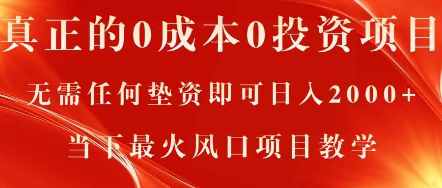 （11387期）真正的0成本0投资项目，无需任何垫资即可日入2000+，当下最火风口项目教学-咩咩网络