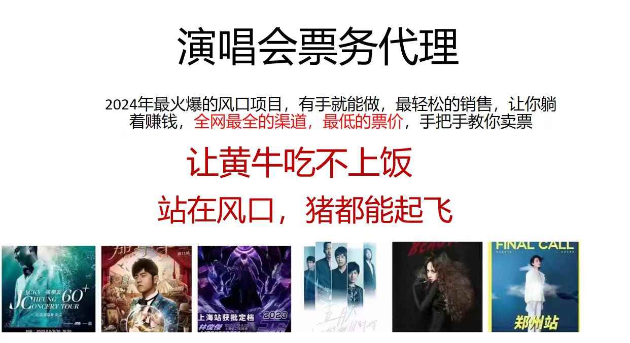 （11421期）演唱会票务代理，2024年最火爆风口项目，全网最低的票价，小白一分钟上…-咩咩网络