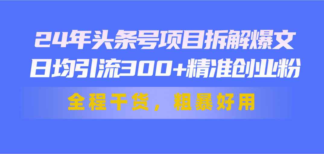 （11397期）24年头条号项目拆解爆文，日均引流300+精准创业粉，全程干货，粗暴好用-咩咩网络
