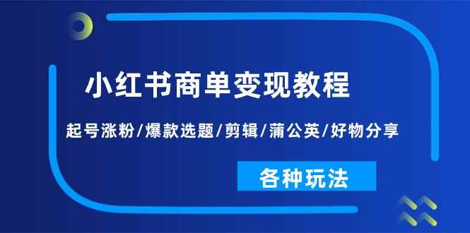 （11164期）小红书商单变现教程：起号涨粉/爆款选题/剪辑/蒲公英/好物分享/各种玩法-咩咩网络