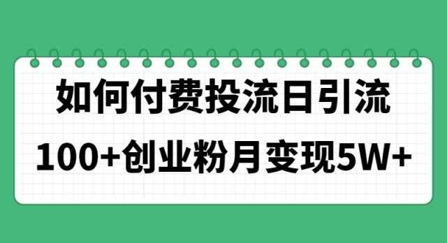 （11155期）如何通过付费投流日引流100+创业粉月变现5W+-咩咩网络