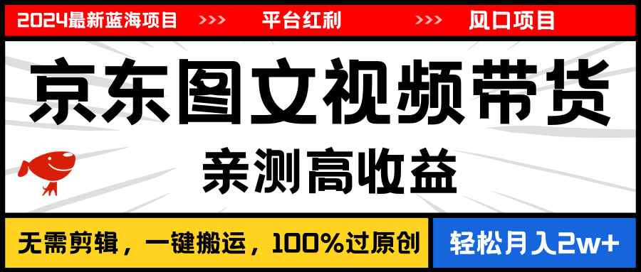 （11147期）2024最新蓝海项目，逛逛京东图文视频带货，无需剪辑，月入20000+-咩咩网络