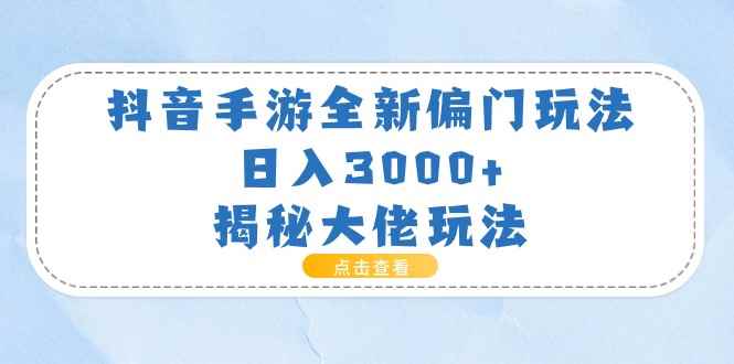 （11075期）抖音手游全新偏门玩法，日入3000+，揭秘大佬玩法-咩咩网络