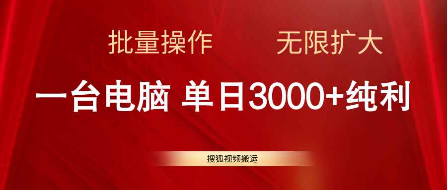 （11064期）搜狐视频搬运，一台电脑单日3000+，批量操作，可无限扩大-咩咩网络