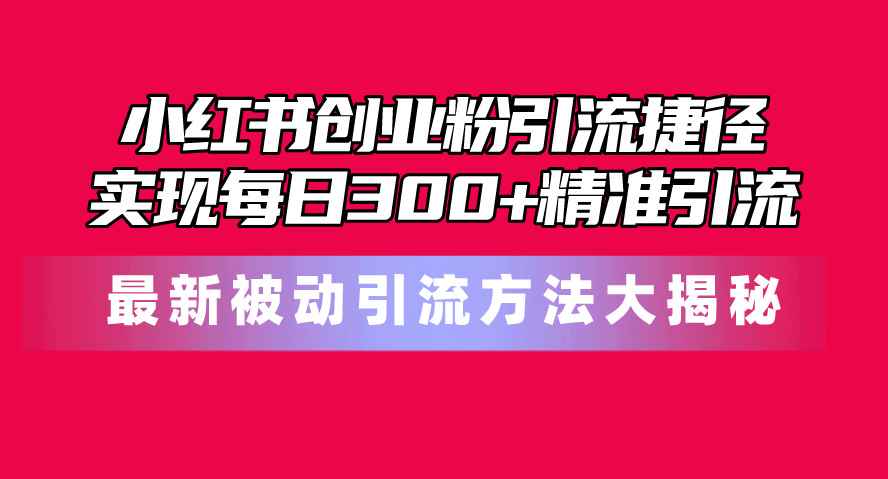 （10692期）小红书创业粉引流捷径！最新被动引流方法大揭秘，实现每日300+精准引流-咩咩网络