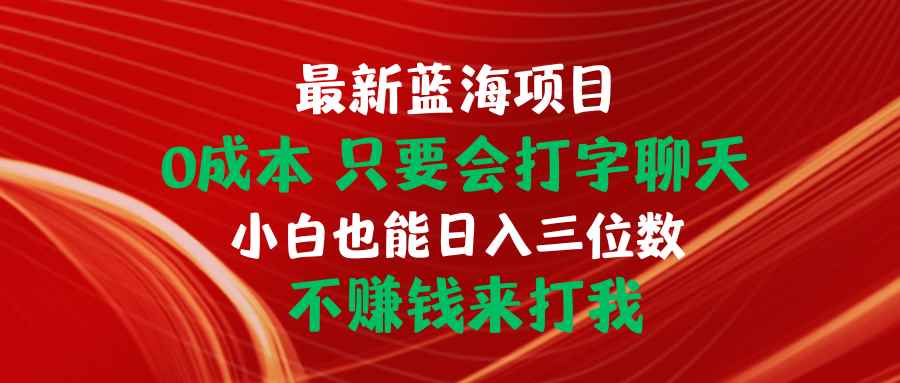 （10424期）最新蓝海项目 0成本 只要会打字聊天 小白也能日入三位数 不赚钱来打我-咩咩网络