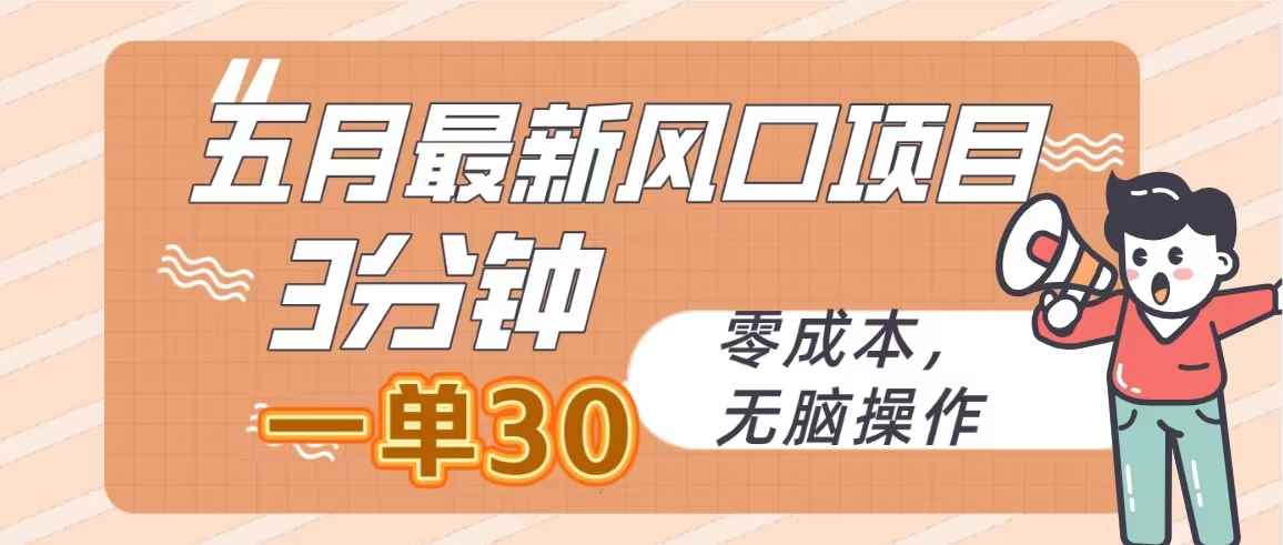 （10256期）五月最新风口项目，3分钟一单30，零成本，无脑操作-咩咩网络