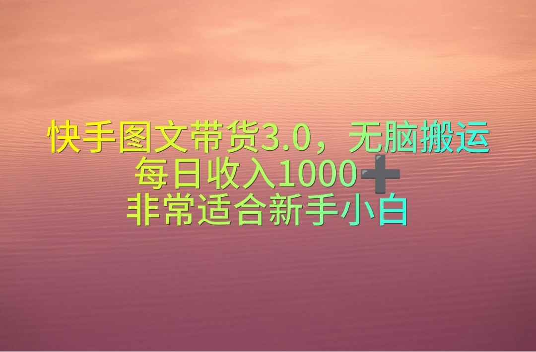 （10252期）快手图文带货3.0，无脑搬运，每日收入1000＋，非常适合新手小白-咩咩网络