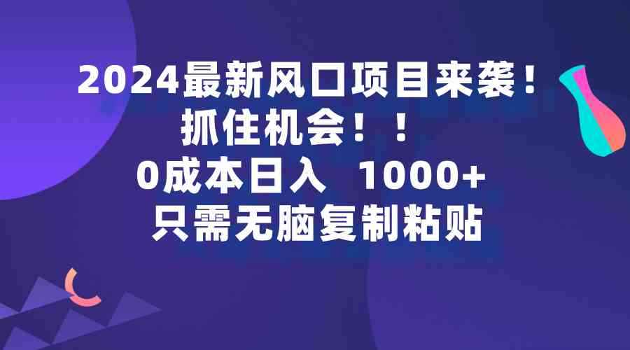 （9899期）2024最新风口项目来袭，抓住机会，0成本一部手机日入1000+，只需无脑复…-咩咩网络