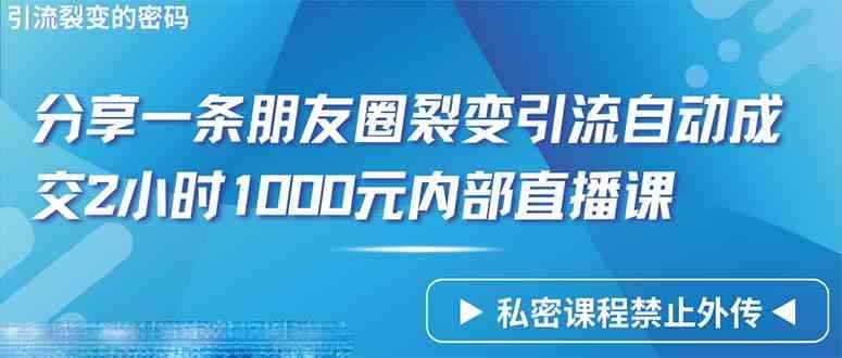 （9850期）仅靠分享一条朋友圈裂变引流自动成交2小时1000内部直播课程-咩咩网络