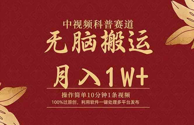 （9846期）中视频科普赛道，10分钟1条视频，条条爆款，100%过原创，无脑搬运月入1W+-咩咩网络