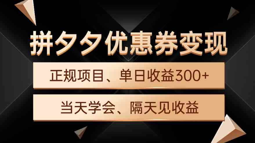 （9749期）拼夕夕优惠券变现，单日收益300+，手机电脑都可操作-咩咩网络