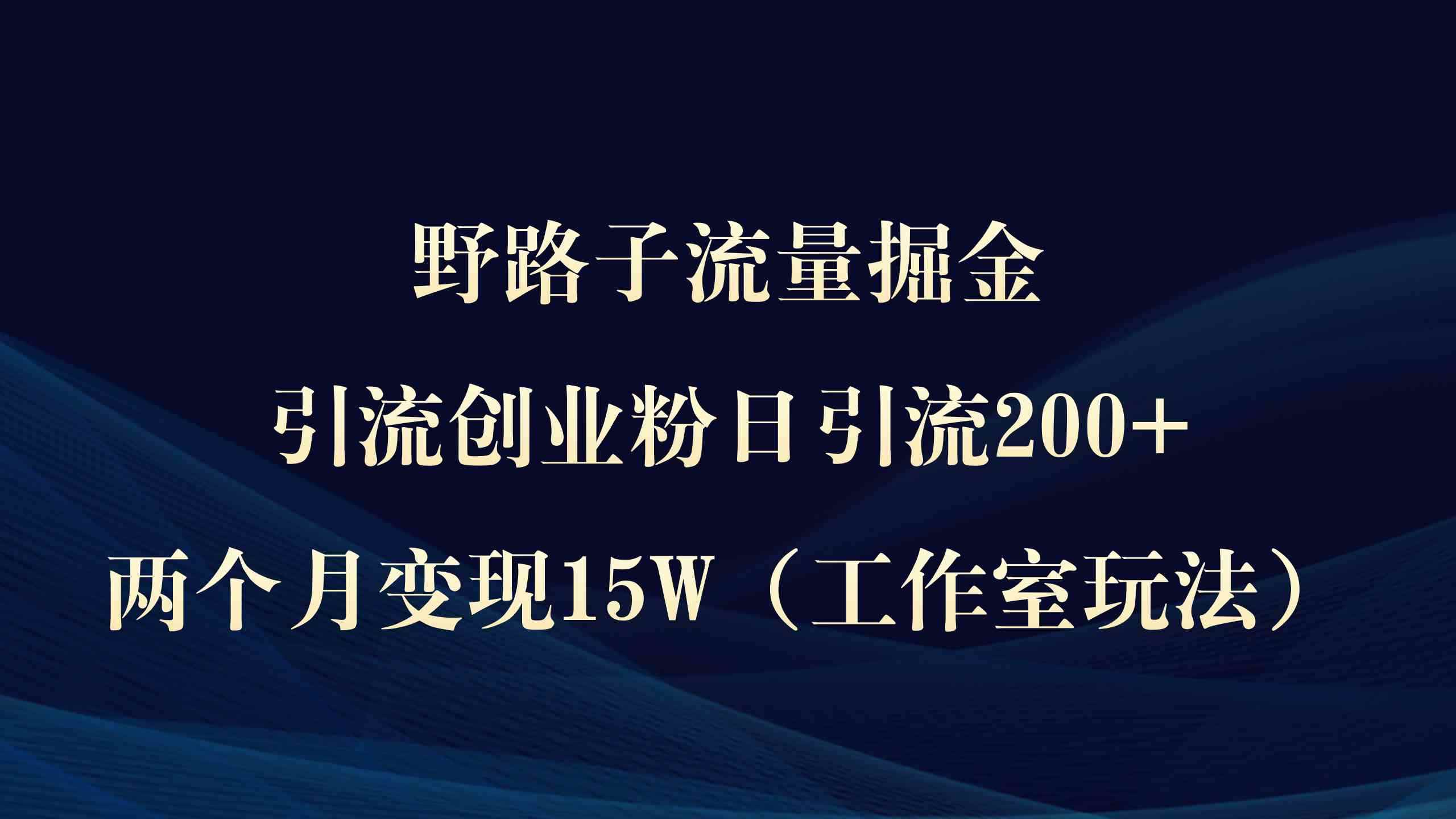 （9513期）野路子流量掘金，引流创业粉日引流200+，两个月变现15W（工作室玩法））-咩咩网络