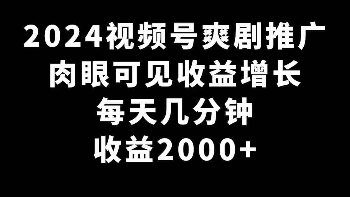 （9028期）2024视频号爽剧推广，肉眼可见的收益增长，每天几分钟收益2000+-咩咩网络
