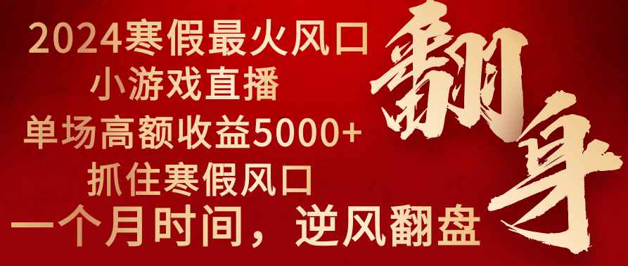 （8766期）2024年最火寒假风口项目 小游戏直播 单场收益5000+抓住风口 一个月直接提车-咩咩网络