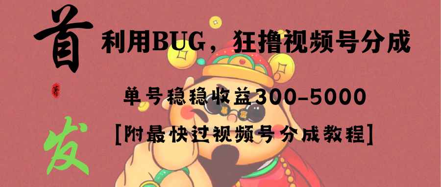 （8549期）全网独家首发，视频号BUG，超短期项目，单号每日净收益300-5000！-咩咩网络